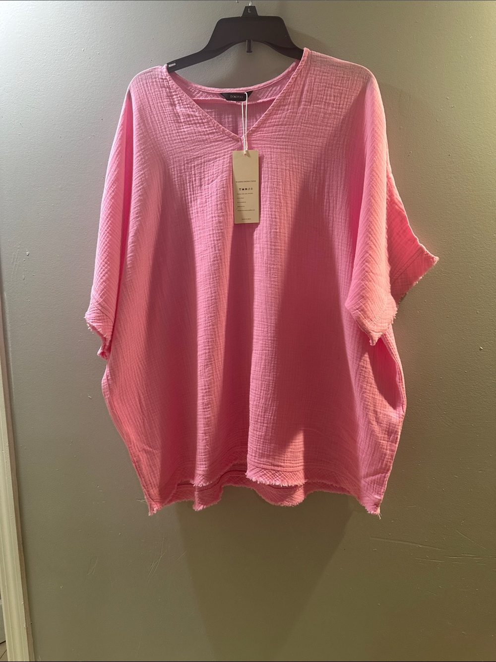 Relaxed Pink Gauze V-Neck Tunic